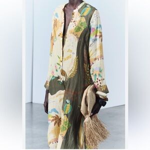 Zara Ramie dress printed button down jio Reniro
